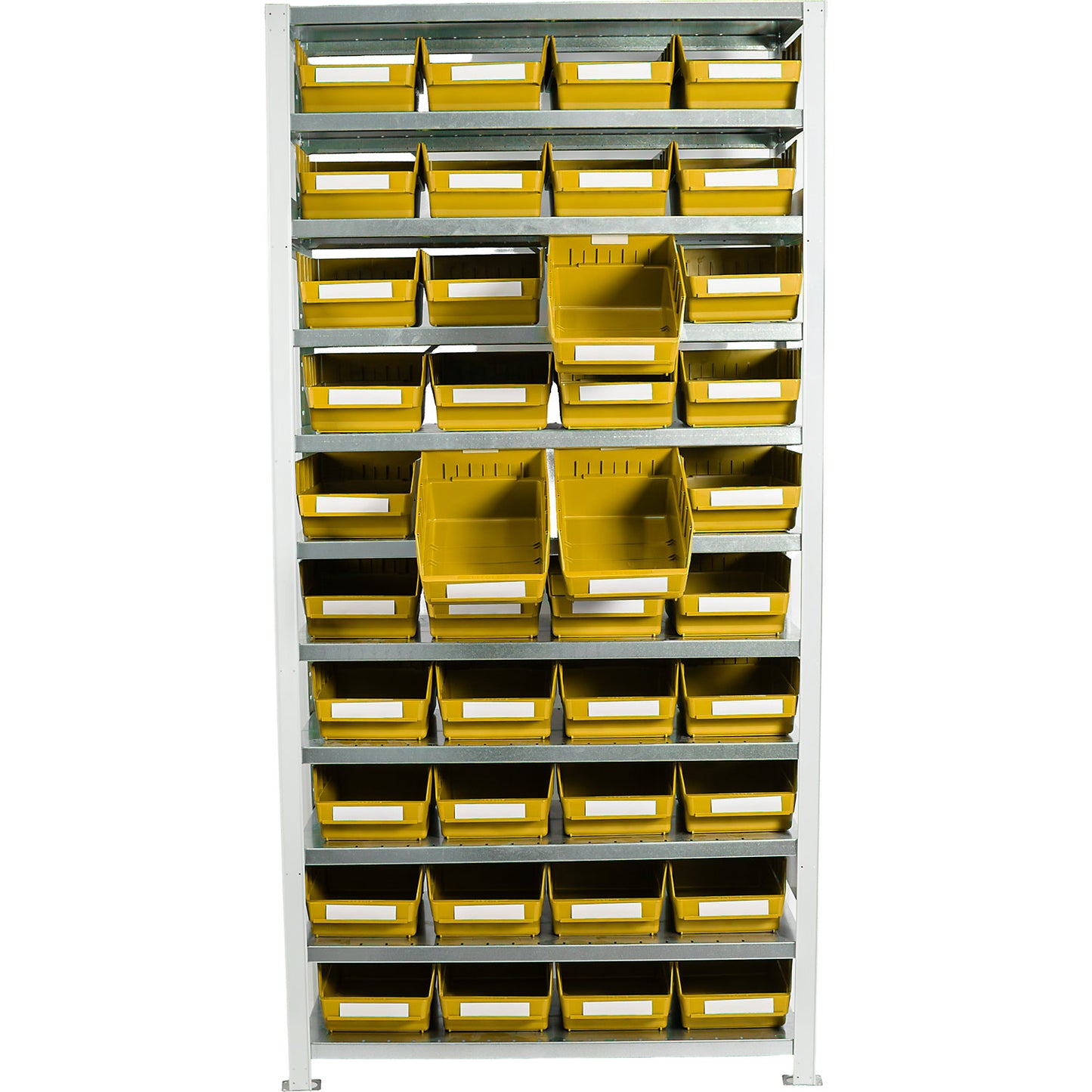 Boltless shelving unit with shelf bins, shelf height 2100 mm, basic shelf unit, depth 400 mm, 40 bins - yellow.
