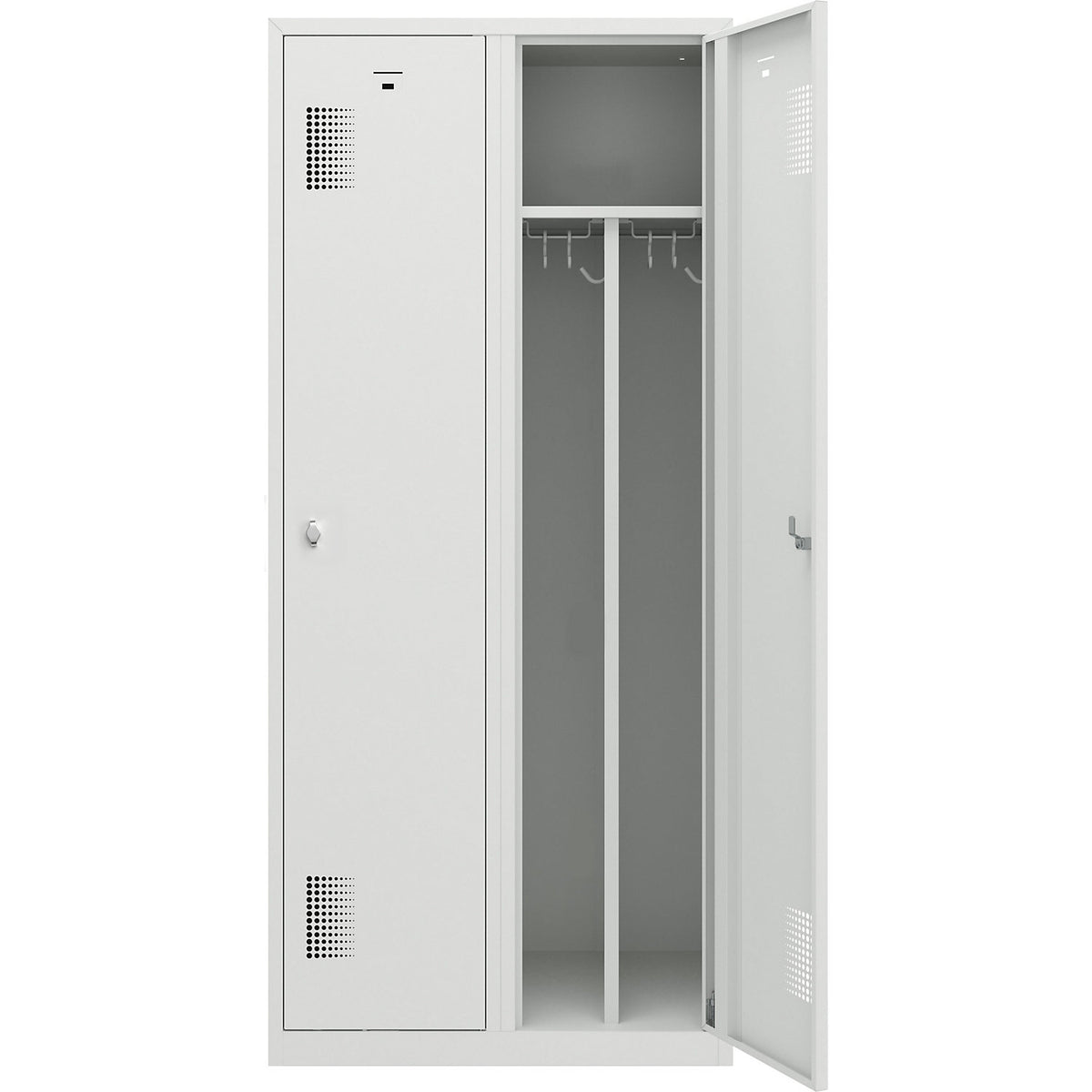 Amsterdam clean and dirty locker, centre divider, 2 compartments, light grey, width 800 mm.