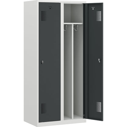 Amsterdam clean and dirty locker, centre divider, 2 compartments, light grey / basalt grey, width 800 mm.