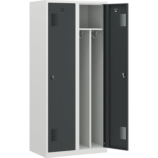 Amsterdam clean and dirty locker, centre divider, 2 compartments, light grey / basalt grey, width 800 mm.