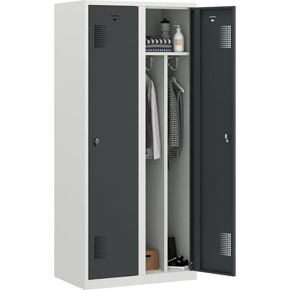 Amsterdam clean and dirty locker, centre divider, 2 compartments, light grey / basalt grey, width 800 mm.