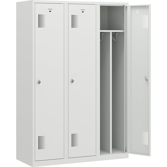 Amsterdam clean and dirty locker, centre divider, 3 compartments, light grey, width 1200 mm.
