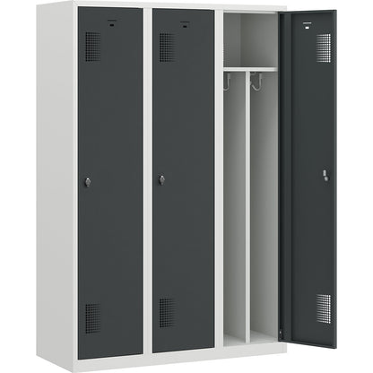 Amsterdam clean and dirty locker, centre divider, 3 compartments, light grey / basalt grey, width 1200 mm.