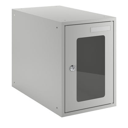 Cube locker, HxWxD 350 x 250 x 450 mm, vision panel door, light grey.