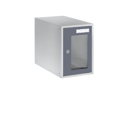 Cube locker, HxWxD 350 x 250 x 450 mm, vision panel door, light grey / basalt grey.