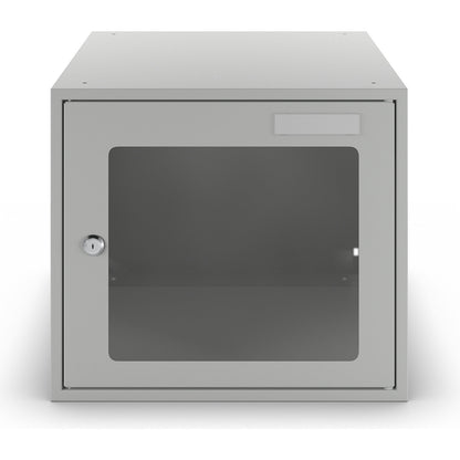 Cube locker, HxWxD 350 x 400 x 450 mm, vision panel door, light grey.