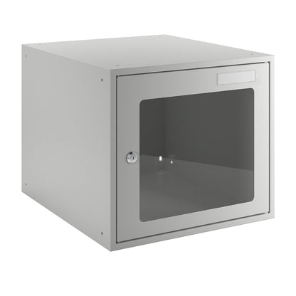 Cube locker, HxWxD 350 x 400 x 450 mm, vision panel door, light grey.