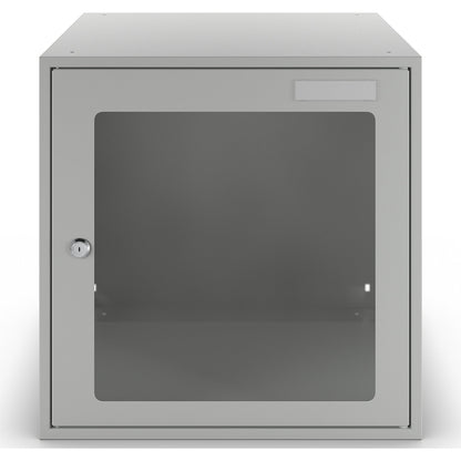 Cube locker, HxWxD 450 x 450 x 450 mm, vision panel door, light grey.