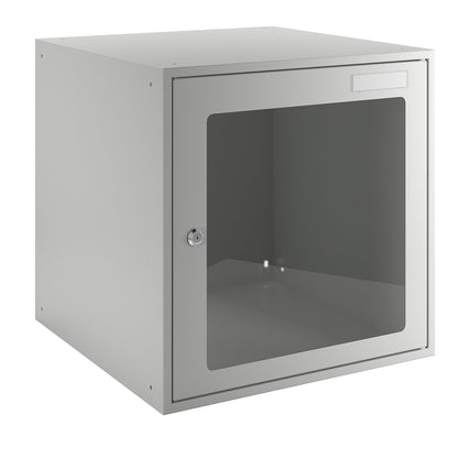 Cube locker, HxWxD 450 x 450 x 450 mm, vision panel door, light grey.