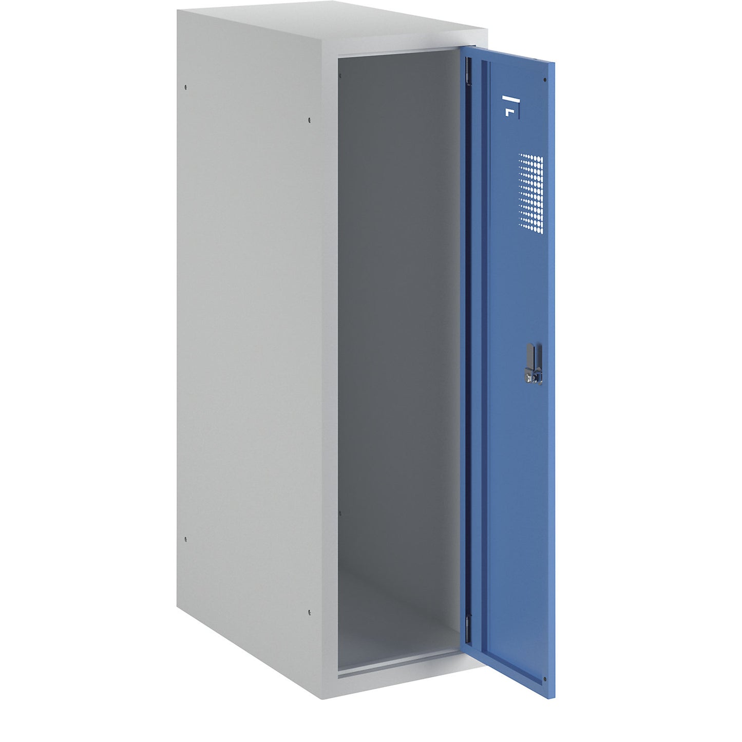 Amsterdam combination compartment locker, single module, light grey / light blue, width 300 mm, rotary bolt.