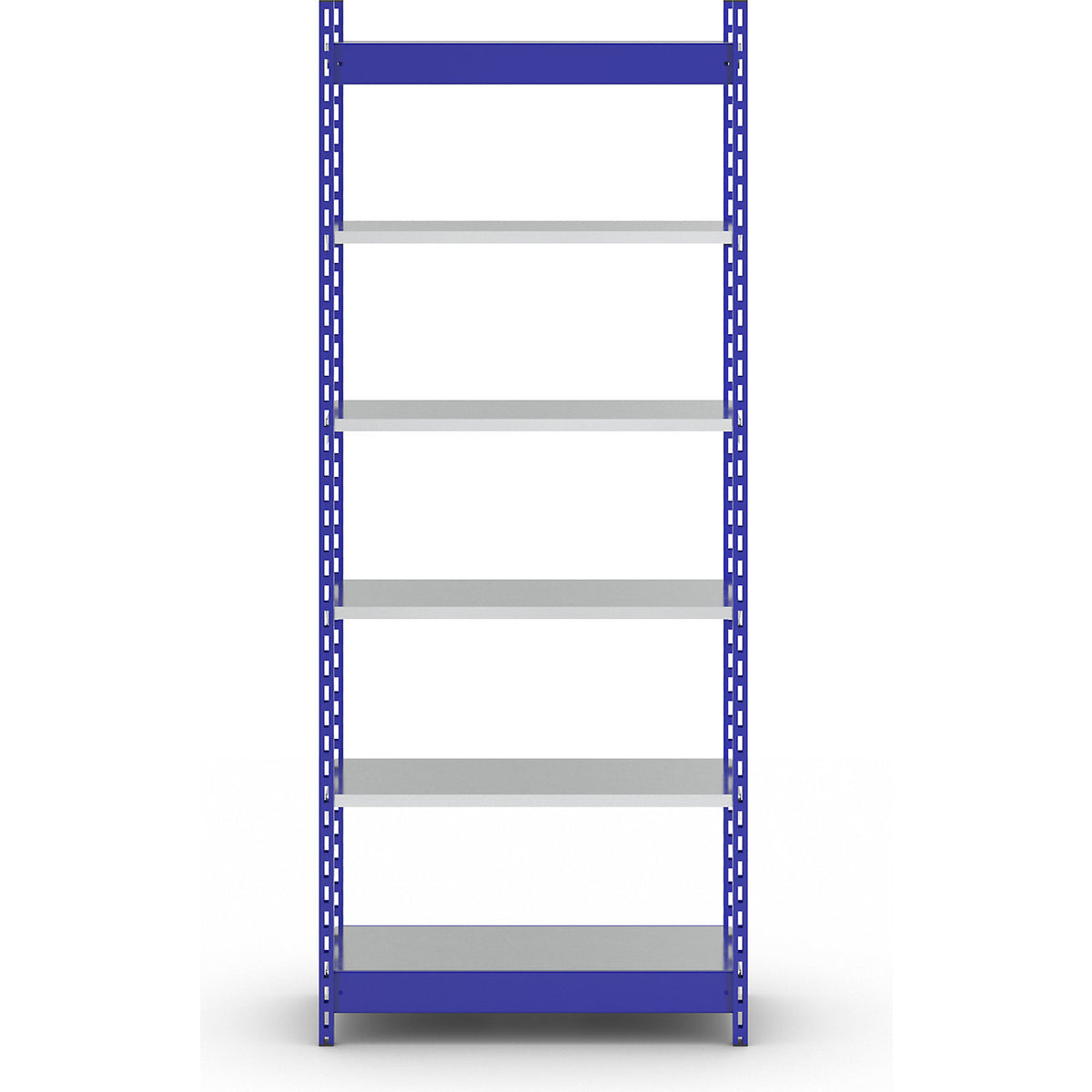 Stable boltless shelf unit, single sided, shelf unit height 2500 mm, blue / zinc-plated, shelf width 1025 mm, basic shelf unit, width x depth 1025 x 500 mm.