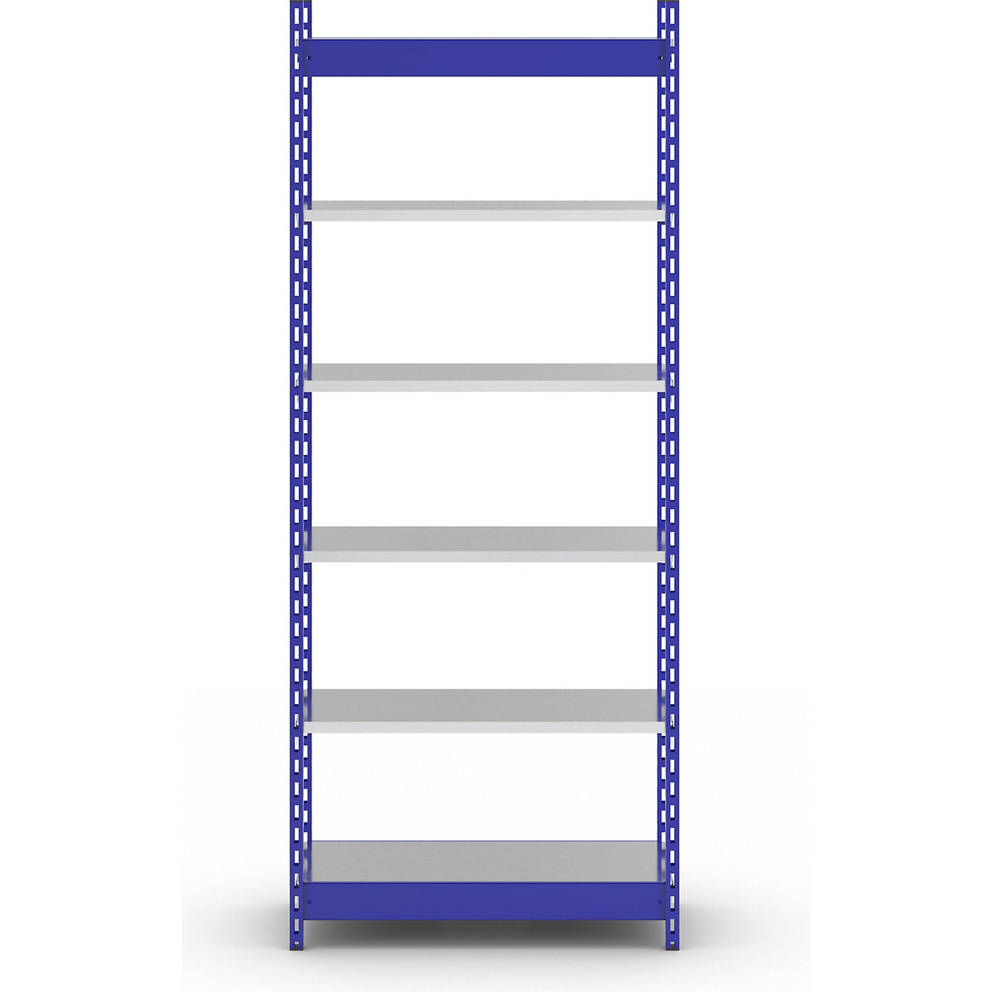 Stable boltless shelf unit, single sided, shelf unit height 2500 mm, blue / zinc-plated, shelf width 1025 mm, basic shelf unit, width x depth 1025 x 500 mm.