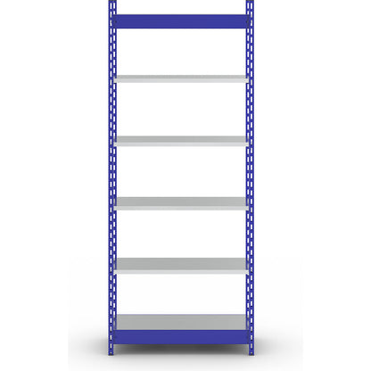 Stable boltless shelf unit, single sided, shelf unit height 2500 mm, blue / zinc-plated, shelf width 1025 mm, basic shelf unit, width x depth 1025 x 500 mm.