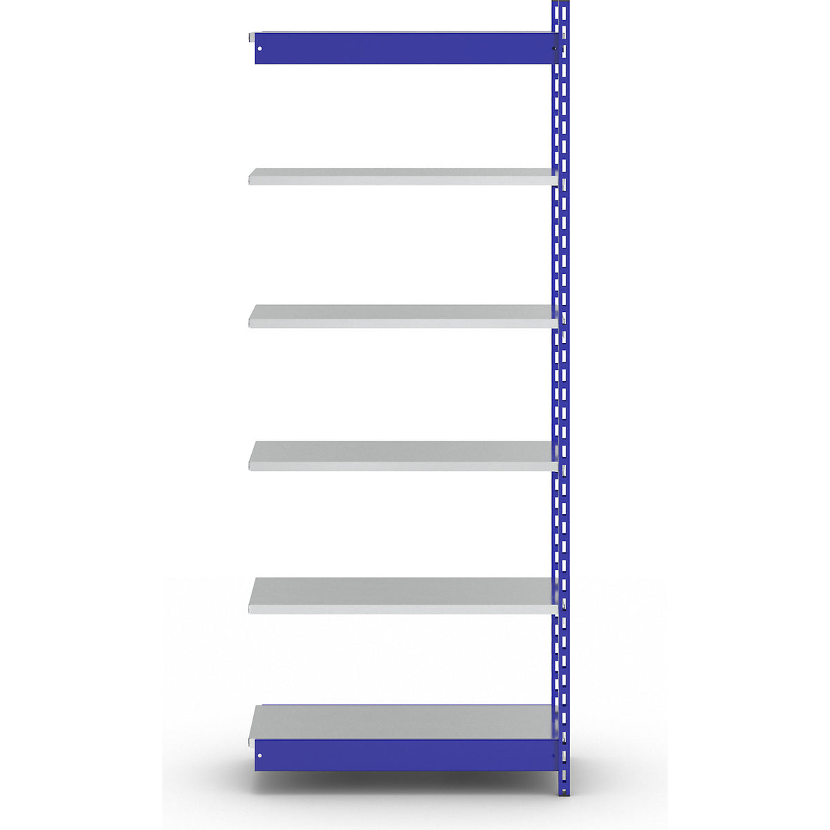 Stable boltless shelf unit, single sided, shelf unit height 2500 mm, blue / zinc-plated, shelf width 1025 mm, extension shelf unit, width x depth 1025 x 500 mm.