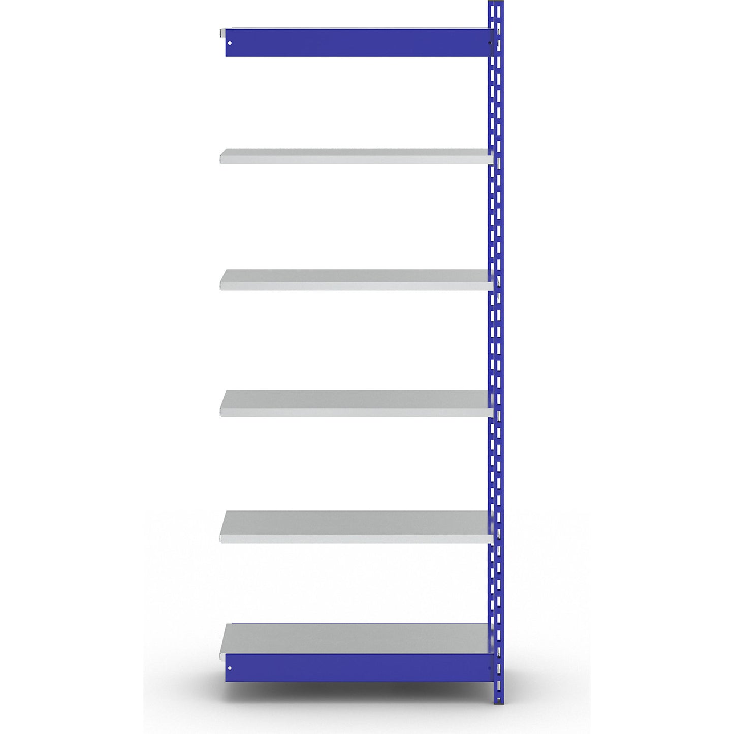 Stable boltless shelf unit, single sided, shelf unit height 2500 mm, blue / zinc-plated, shelf width 1025 mm, extension shelf unit, width x depth 1025 x 500 mm.