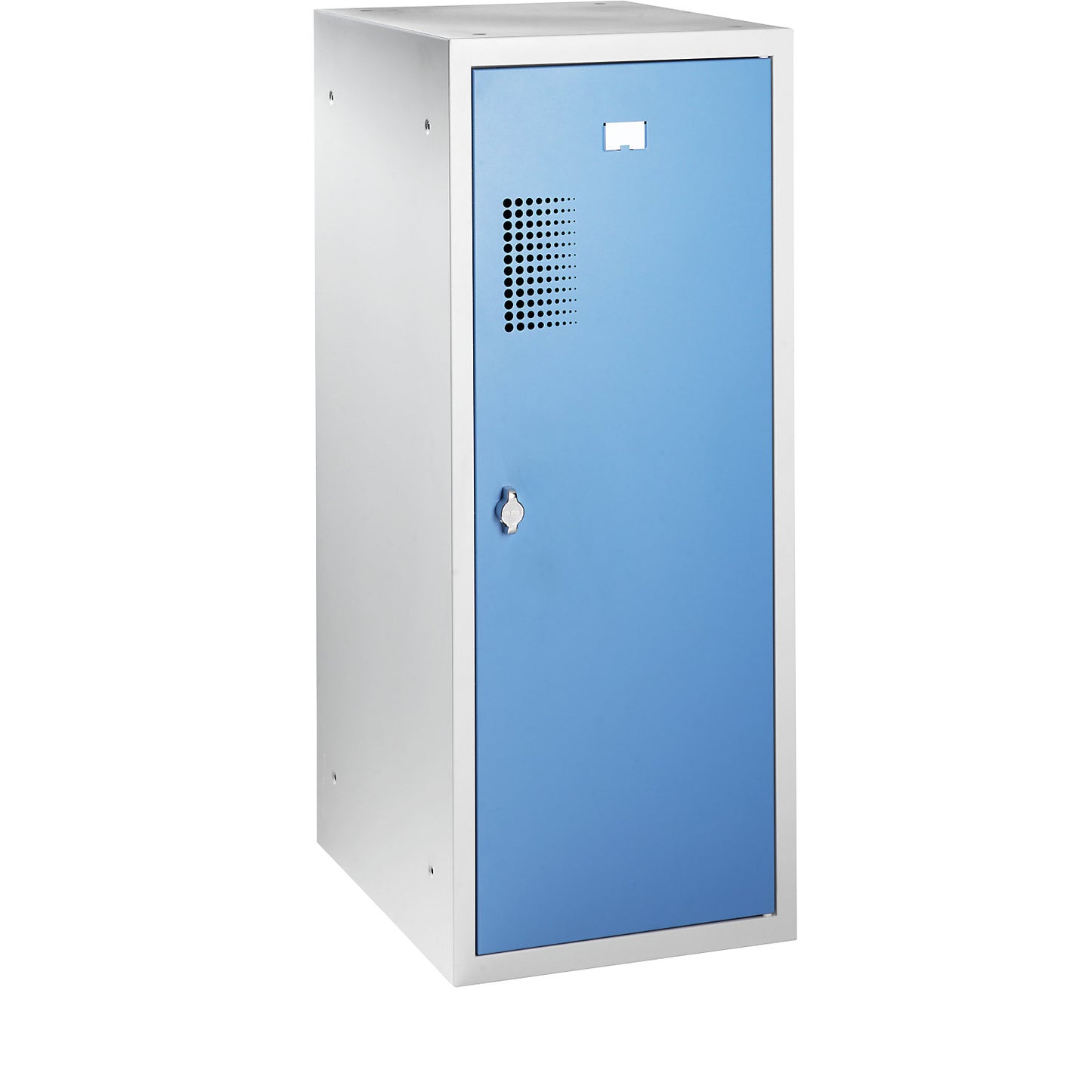 Amsterdam combination compartment locker, single module, light grey / light blue, width 400 mm, rotary bolt.