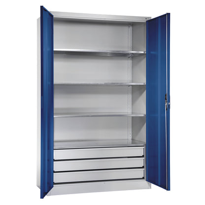 Large cupboard, extra high, HxW 1950 x 1200 mm, depth 500 mm, gentian blue doors.