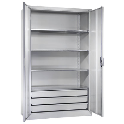Large cupboard, extra high, HxW 1950 x 1200 mm, depth 500 mm, light grey doors.