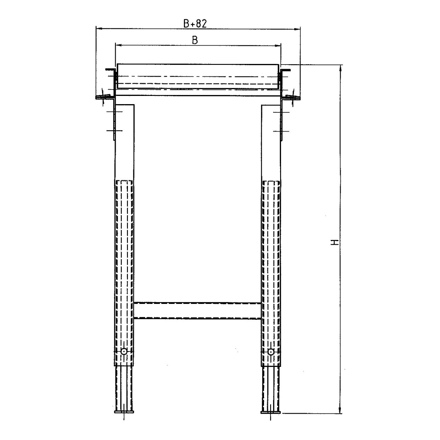 Dual frame support, zinc plated, track width 500 mm, adjustment range 580 - 950 mm.