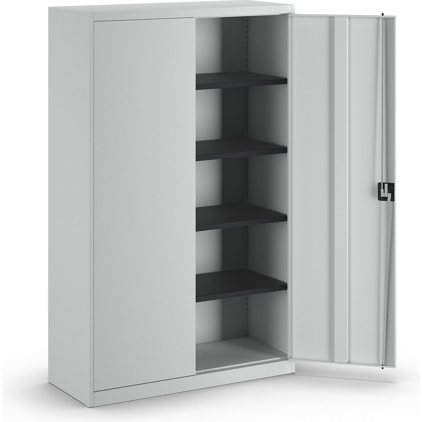 Steel cabinet with double doors, 4 shelves, width 1200 mm, light grey, external depth 500 mm.