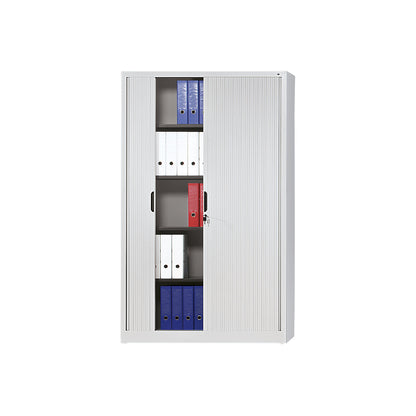 Roller shutter cupboard with horizontal shutter, HxWxD 1980 x 1200 x 420 mm, 4 shelves, 5 file heights, light grey.