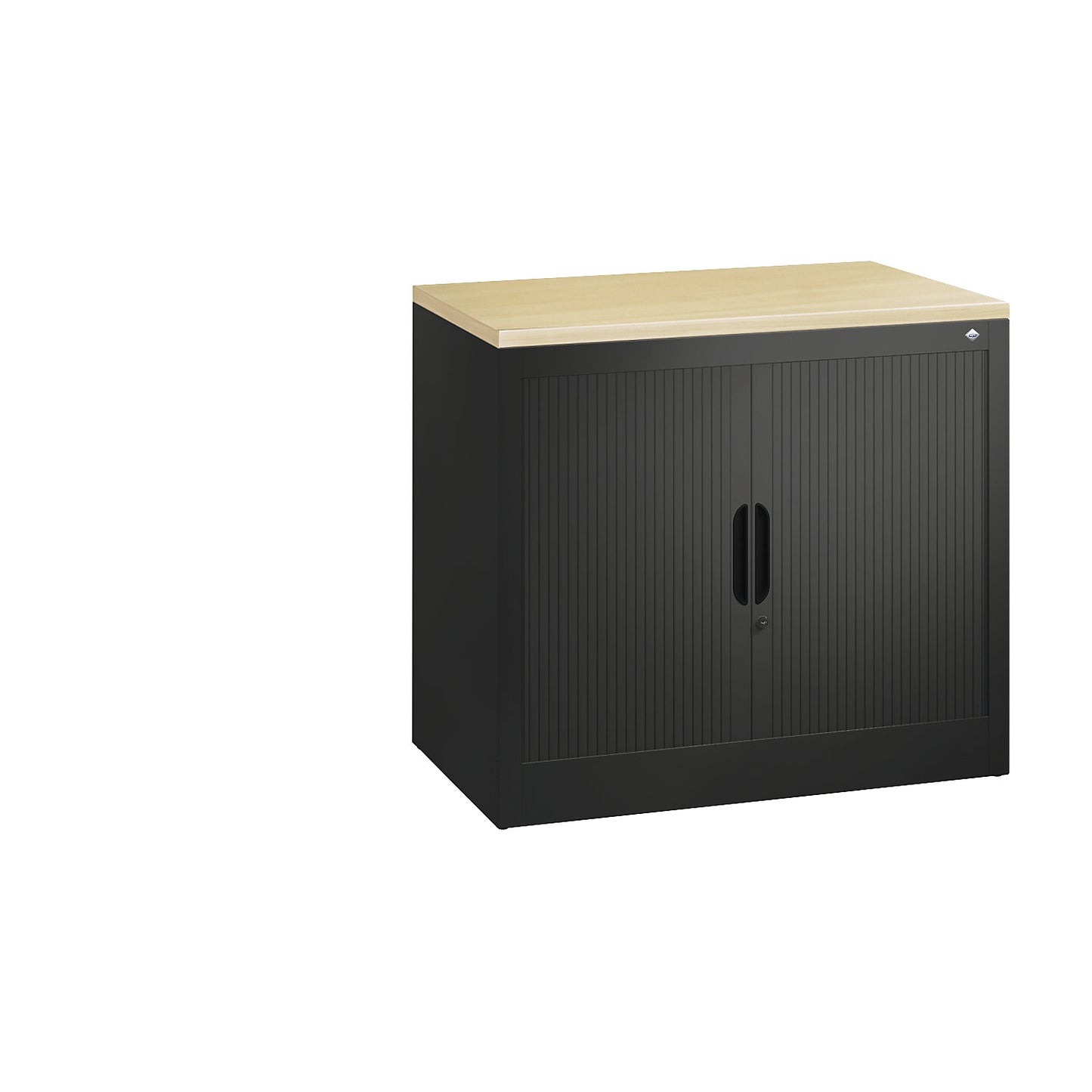 Roller shutter cupboard with horizontal shutter, HxWxD 720 x 800 x 420 mm, 1 shelf, 1.5 file heights, black grey.