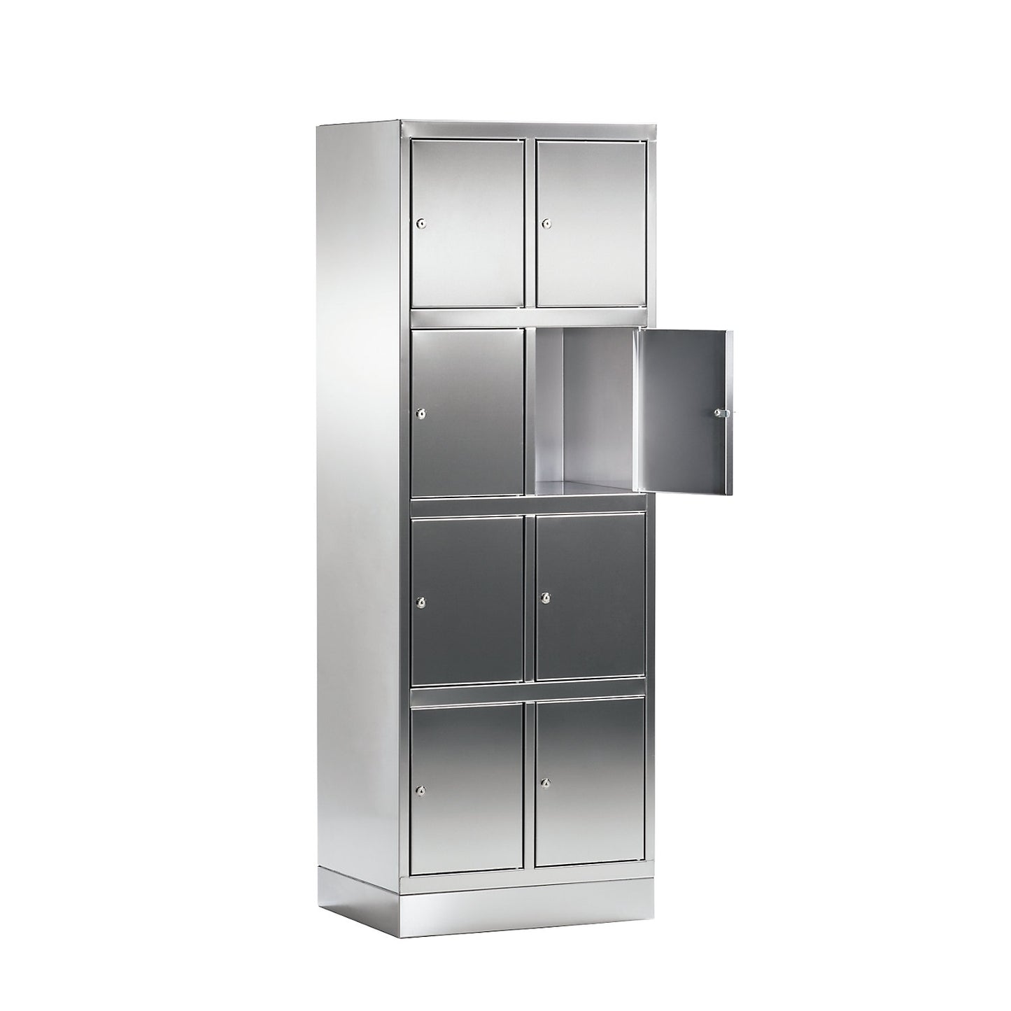 4-fold compartment locker made of stainless steel, 2 compartments, with plinth.