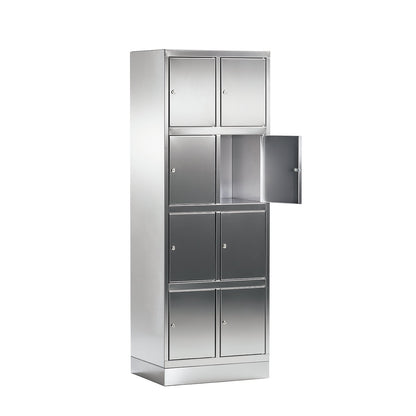 4-fold compartment locker made of stainless steel, 2 compartments, with plinth.
