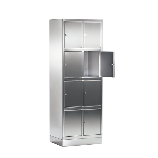 4-fold compartment locker made of stainless steel, 2 compartments, with plinth.