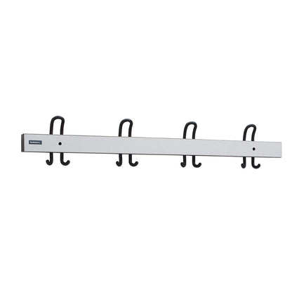 Coat rail with double hooks, length 1000 mm, 4 double hooks, light grey cover.