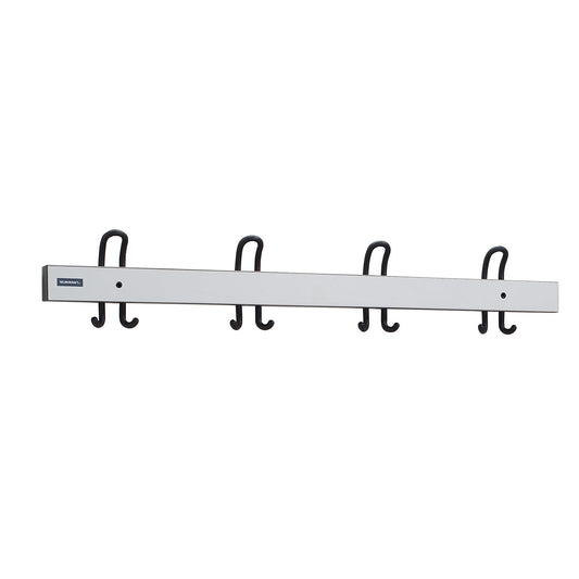 Coat rail with double hooks, length 1000 mm, 4 double hooks, light grey cover.