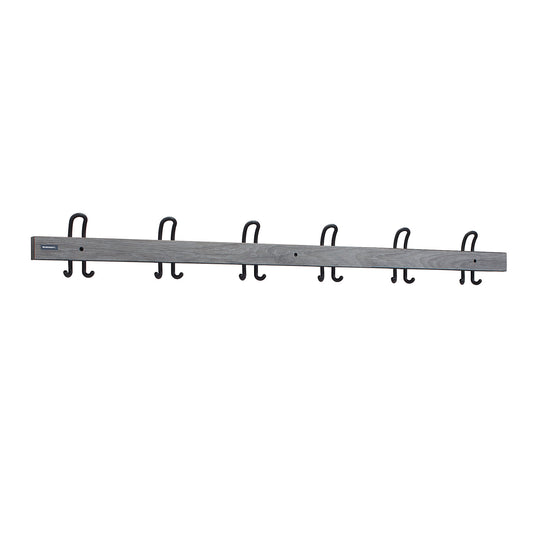 Coat rail with double hooks, length 1500 mm, 6 double hooks, oak silver.
