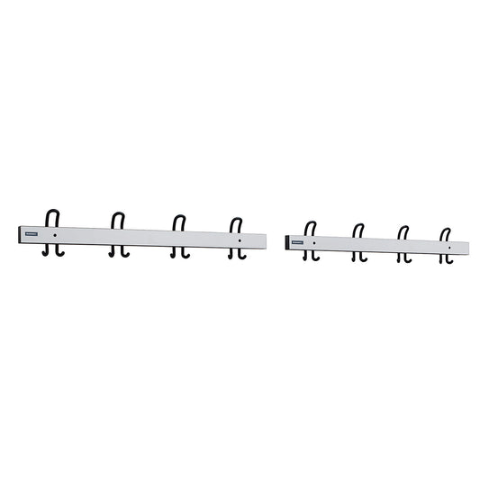 Coat rail with double hooks, length 2 x 1000 mm, 2 x 4 double hooks, light grey.