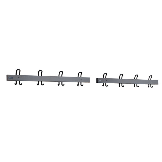 Coat rail with double hooks, length 2 x 1000 mm, 2 x 4 double hooks, basalt grey.