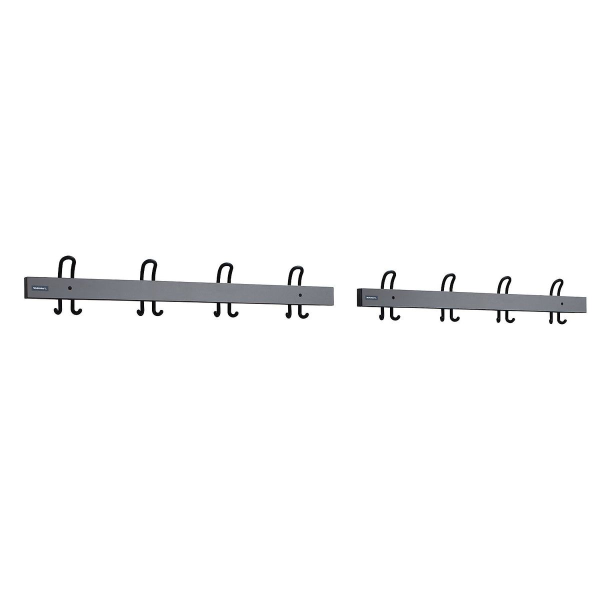Coat rail with double hooks, length 2 x 1000 mm, 2 x 4 double hooks, basalt grey.