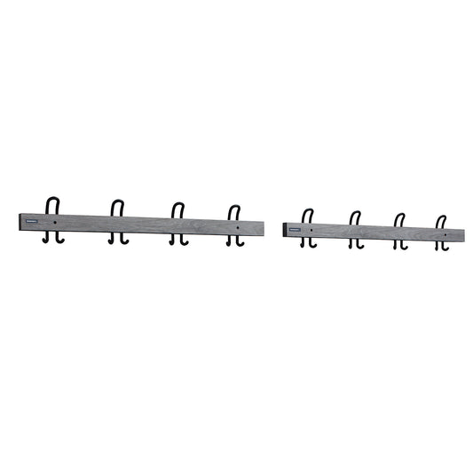 Coat rail with double hooks, length 2 x 1000 mm, 2 x 4 double hooks, oak silver.