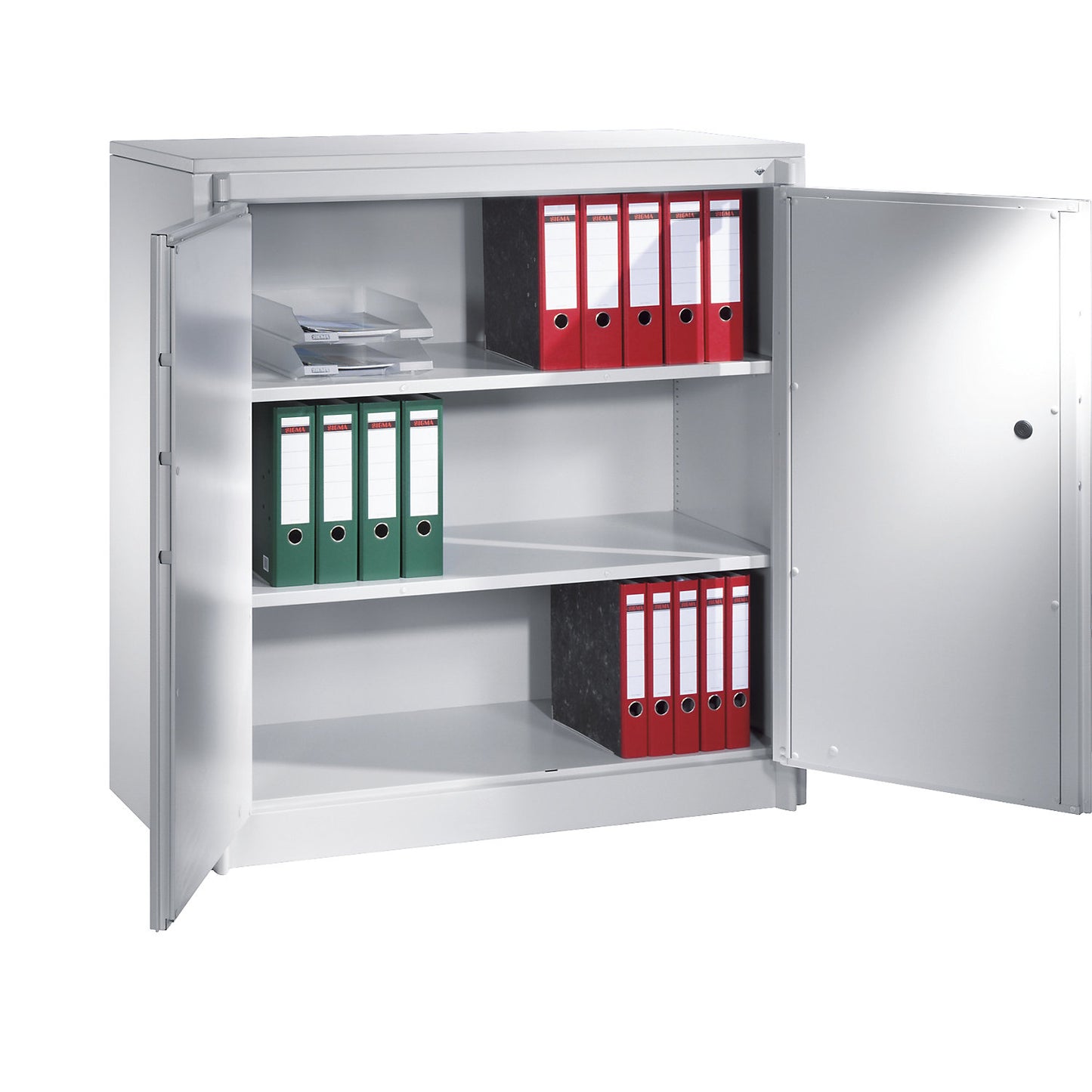 Certos fire protection cupboard, height 1226 mm, DIN 4102 compliant, W 1200 mm, light grey.