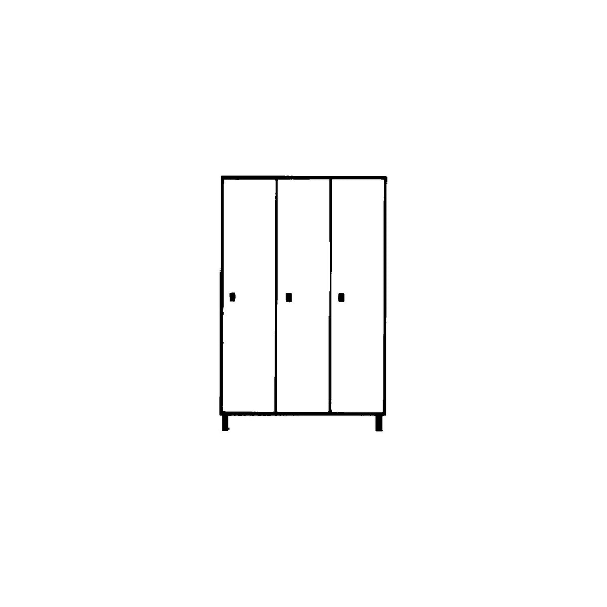 Munich locker, 3 compartments, light grey / light blue, W 1200 mm, with base plinth.