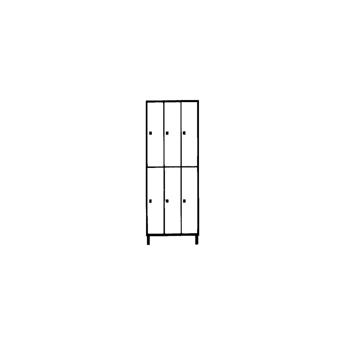München double deck clothes locker, 3 compartments, W 900 mm, light grey, with feet.