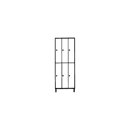 München double deck clothes locker, 3 compartments, W 900 mm, light grey, with base plinth.