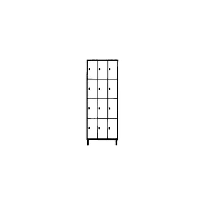 Munich 4-fold compartment locker, 3 compartments, light grey / gentian blue, W 900 mm, with feet.