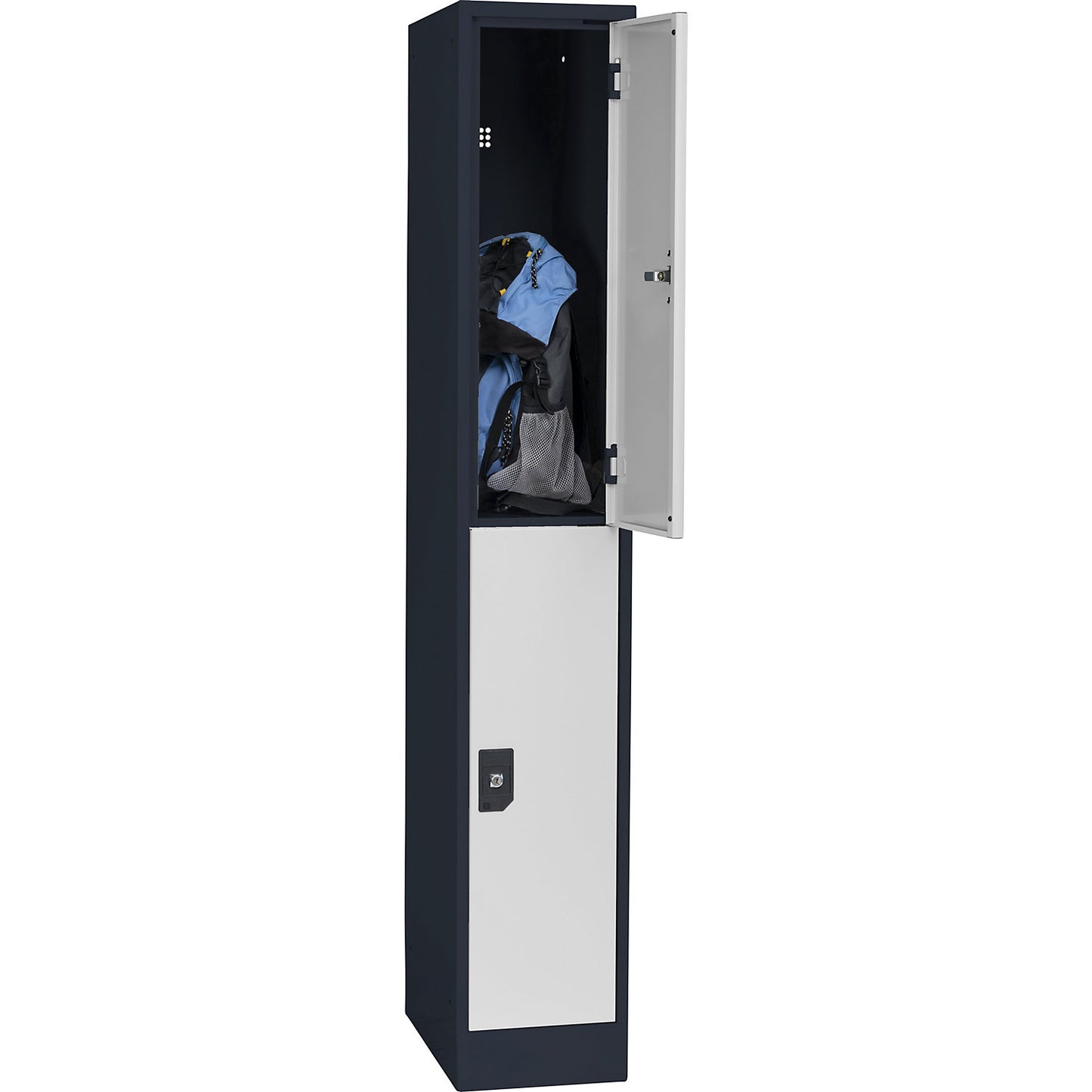 Stuttgart double deck clothes locker, 1 compartment, W 300 mm, charcoal / light grey.
