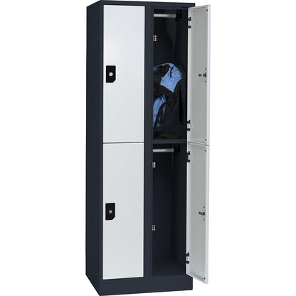 Stuttgart double deck clothes locker, 2 compartments, W 600 mm, charcoal / light grey.
