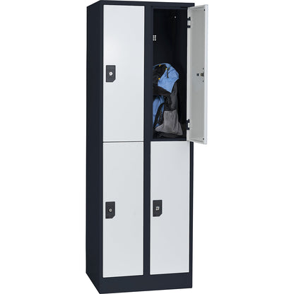 Stuttgart double deck clothes locker, 2 compartments, W 600 mm, charcoal / light grey.