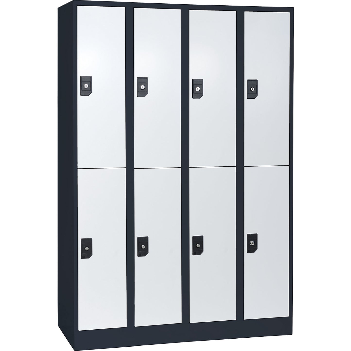 Stuttgart double deck clothes locker, 4 compartments, W 1200 mm, charcoal / light grey.