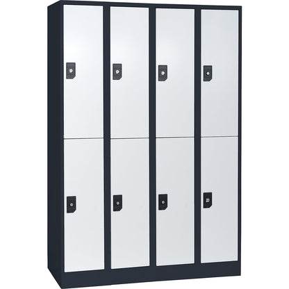 Stuttgart double deck clothes locker, 4 compartments, W 1200 mm, charcoal / light grey.