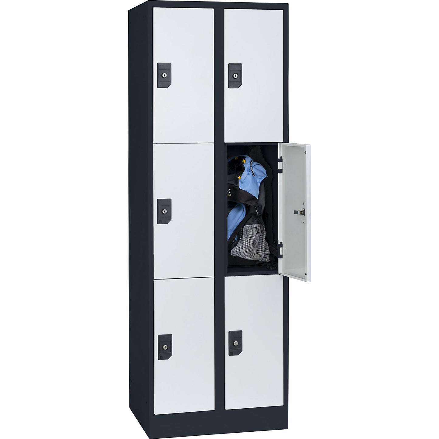 Stuttgart 3-fold compartment locker, 2 compartments, W 600 mm, charcoal / light grey.