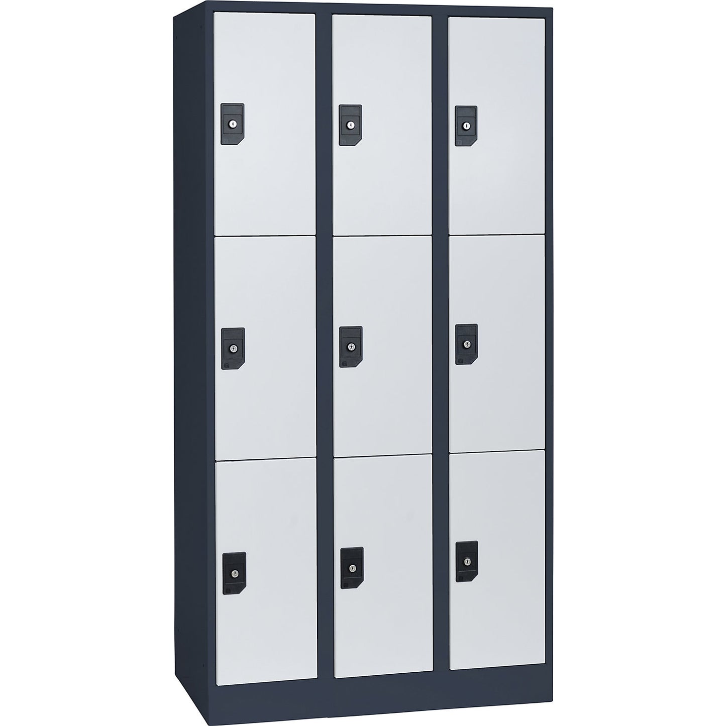 Stuttgart 3-fold compartment locker, 3 compartments, W 900 mm, charcoal / light grey.