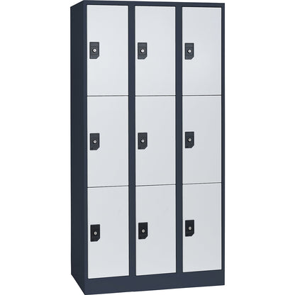 Stuttgart 3-fold compartment locker, 3 compartments, W 900 mm, charcoal / light grey.