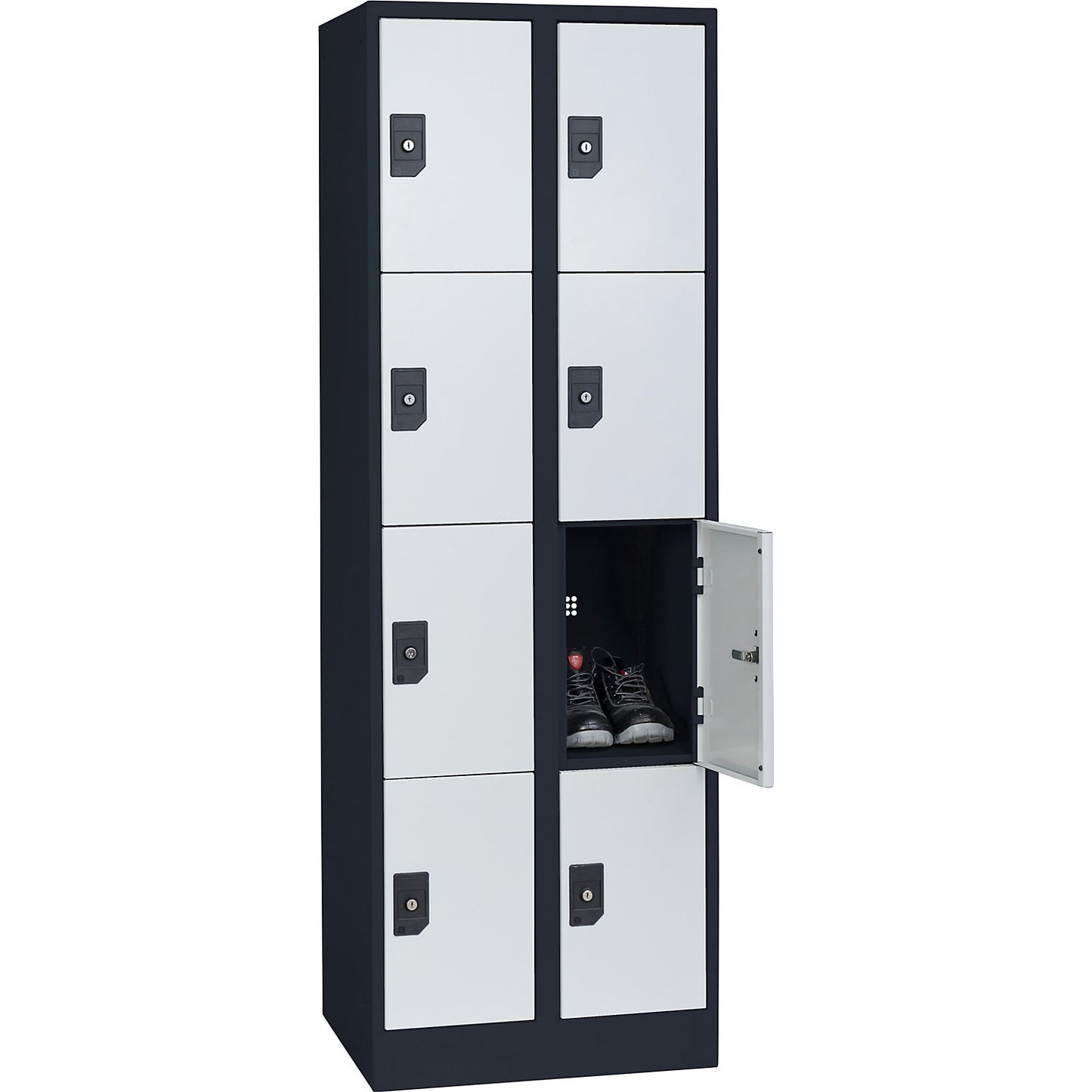 Stuttgart 4-fold compartment locker, 2 compartments, W 600 mm, charcoal / light grey.